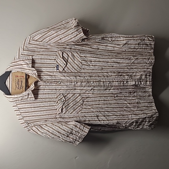 Mens XL button down casual dress shirt Levi's signature striped tan tones - Picture 1 of 7